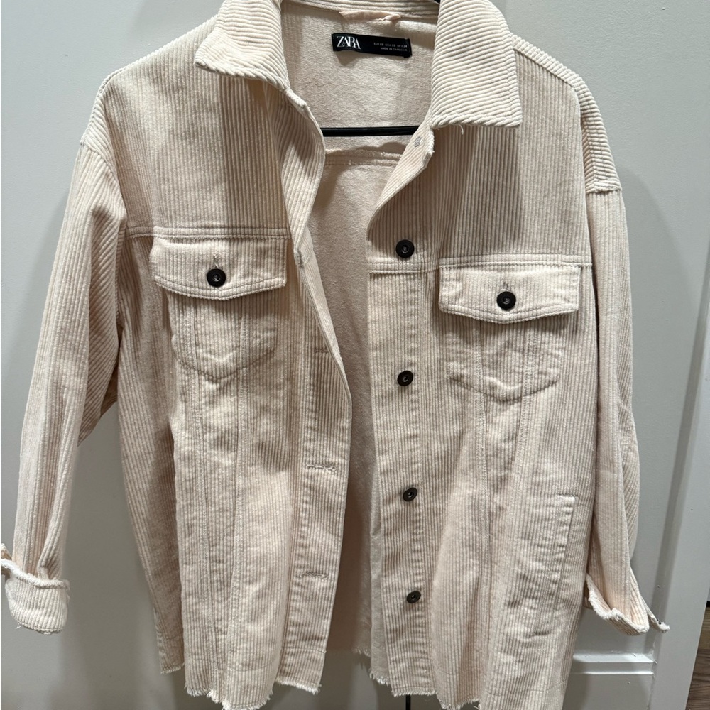 Zara Light Beige Corduroy Shirt Jacket